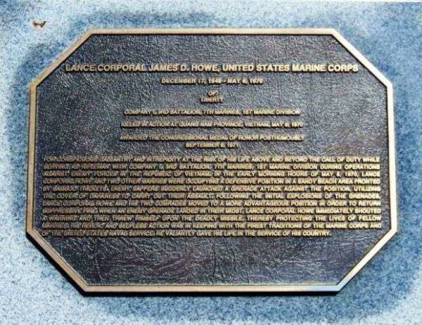 LANCE CORPORAL JAMES D. HOWE MEDAL OF HONOR PLAQUE A