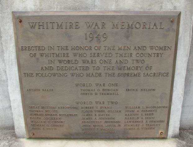 WHITMIRE WAR MEMORIAL PLAQUE