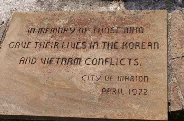 CITY OF MARION KOREAN AND VIETNAM CONFLICTS MEMORIAL FOUNTAIN PLAQUE