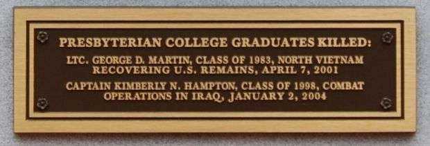 PRESBYTERIAN COLLEGE ARMED FORCES MEMORIAL PLAQUE G