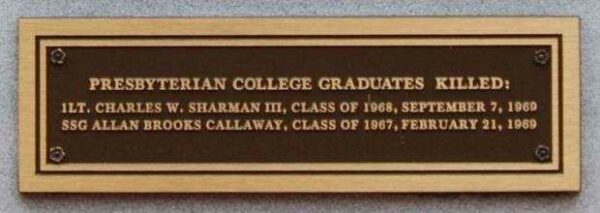 PRESBYTERIAN COLLEGE ARMED FORCES MEMORIAL PLAQUE D