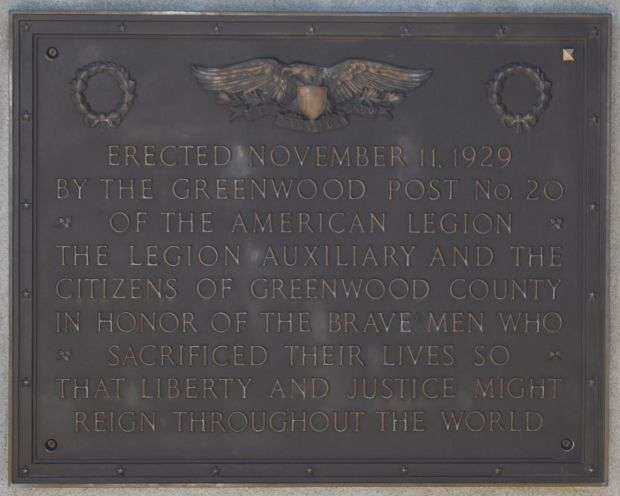 GREENWOOD COUNTY WAR MEMORIAL PLAQUE A