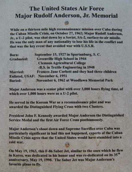 MAJOR RUDOLF ANDERSON JR. WAR MEMORIAL PLAQUE