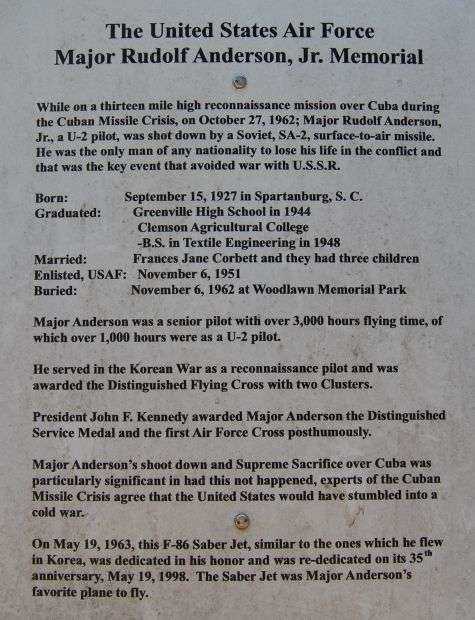 MAJOR RUDOLF ANDERSON JR. WAR MEMORIAL PLAQUE