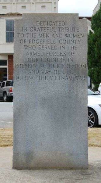 EDGEFIELD COUNTY WAR MEMORIAL BACK