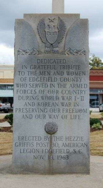 EDGEFIELD COUNTY WAR MEMORIAL FRONT