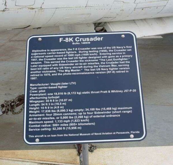 F-8K CRUSADER MEMORIAL AIRCRAFT PLAQUE