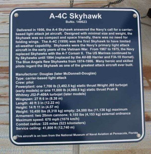 A-4C SKYHAWK MEMORIAL AIRCRAFT PLAQUE