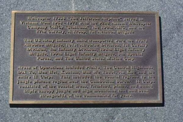 “THE JEFFERSON AIRPLANE” MEMORIAL HELICOPTER PLAQUE