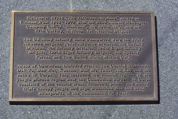 “THE JEFFERSON AIRPLANE” MEMORIAL HELICOPTER PLAQUE