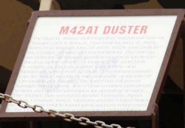 M42A1 “DUSTER” WAR MEMORIAL TANK PLAQUE