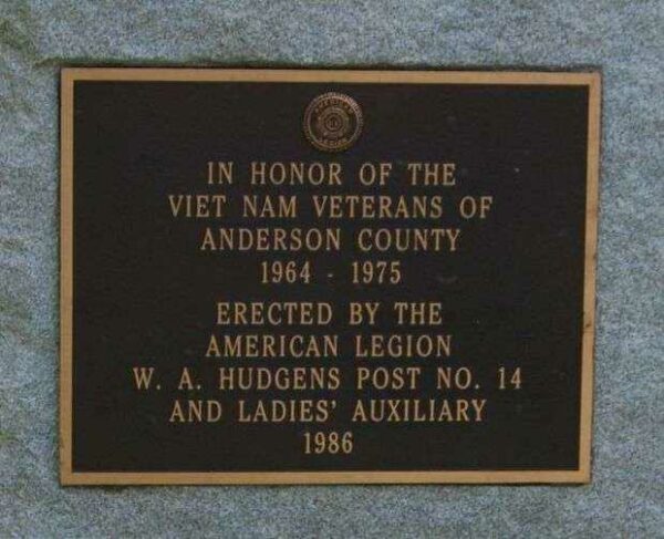 ANDERSON COUNTY VIET NAM VETERANS MEMORIAL PLAQUE