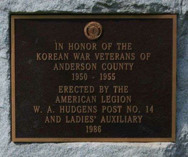 ANDERSON COUNTY KOREAN WAR VETERANS MEMORIAL PLAQUE