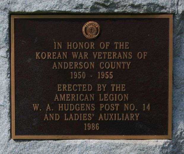 ANDERSON COUNTY KOREAN WAR VETERANS MEMORIAL PLAQUE