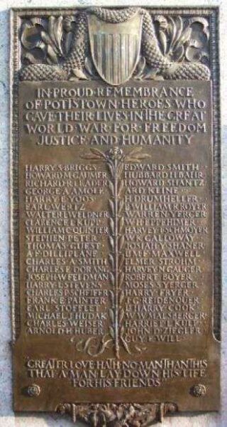 POTTSTOWN WAR MEMORIAL PLAQUE A