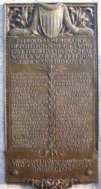 POTTSTOWN WAR MEMORIAL PLAQUE A