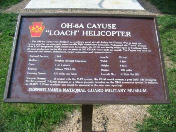 OH-6A CAYUSE “LOACH” HELICOPTER MEMORIAL PLAQUE
