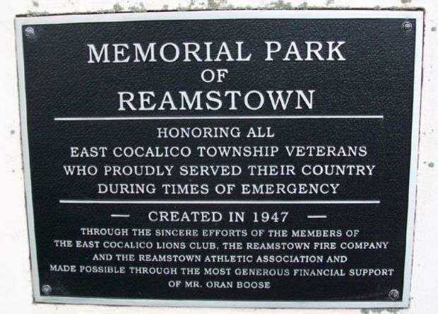 MEMORIAL PARK OF REAMSTOWN PLAQUE