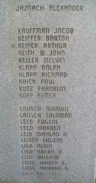 EAST COCALICO TOWNSHIP WORLD WAR II STONE E