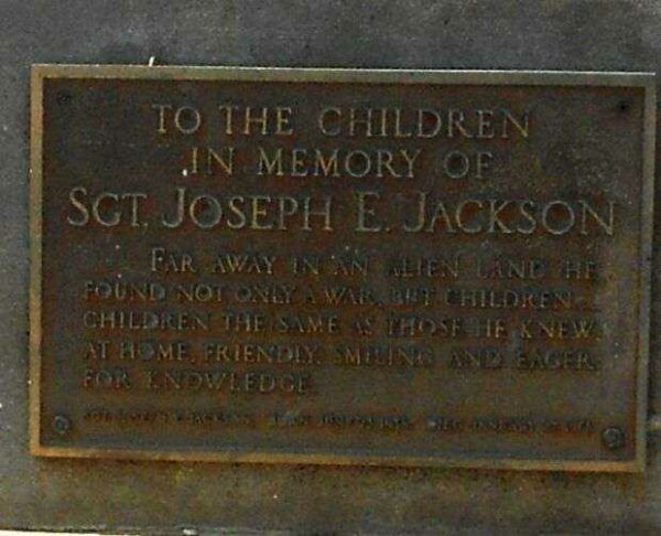 SGT. JOSEPH E. JACKSON WAR MEMORIAL PLAQUE
