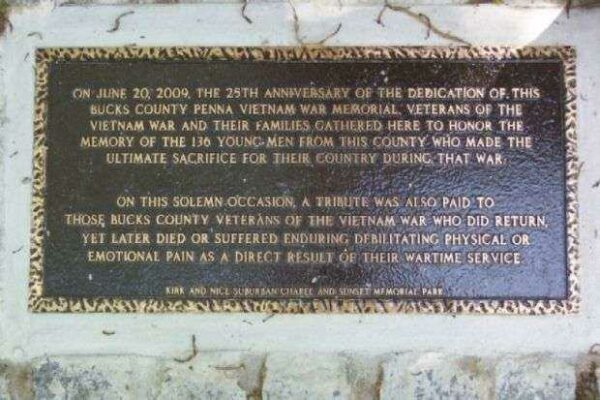 BUCKS COUNTY VIETNAM WAR MEMORIAL 25TH ANNIVERSARY PLAQUE