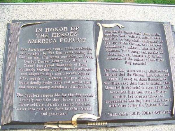 PENNSYLVANIA WAR DOG MEMORIAL DEDICATION PLAQUE