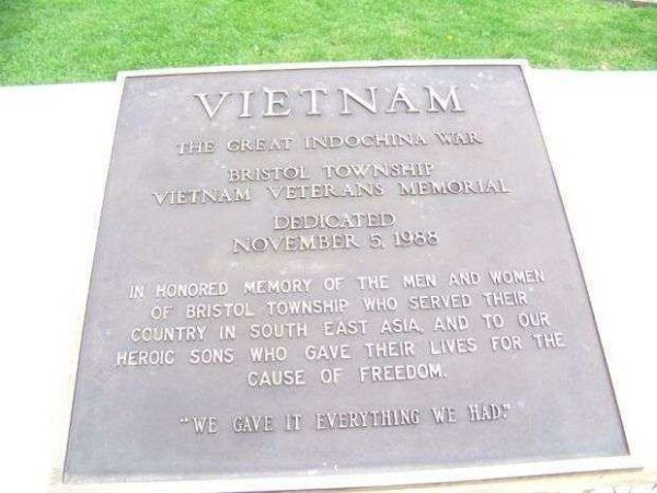 BRISTOL TOWNSHIP VIETNAM VETERANS MEMORIAL DEDICATION PLAQUE