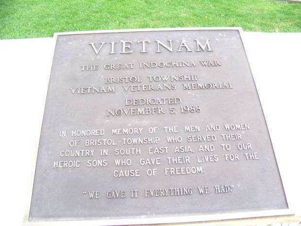 BRISTOL TOWNSHIP VIETNAM VETERANS MEMORIAL DEDICATION PLAQUE