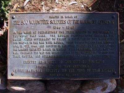 THE 500 VOLUNTEERS SOLDIERS OF THE MORMON BATTALION MEMORIAL PLAQUE