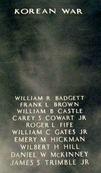 OKLAHOMA MILITARY ACADEMY KILLED IN ACTION MEMORIAL HONOR ROLL B