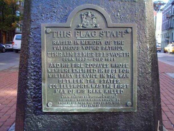 EPHRAIM ELMER ELLSWORTH MEMORIAL FLAG STAFF PLAQUE