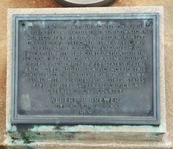 MONTGOMERY WORLD WAR I MEMORIAL FLAGPOLE PLAQUE