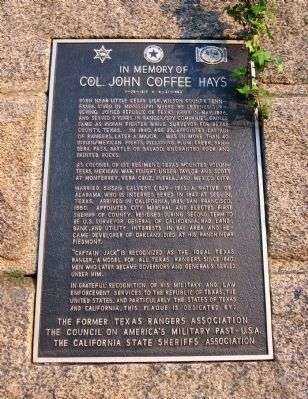 COL. JOHN COFFEE HAYS MEMORIAL PLAQUE