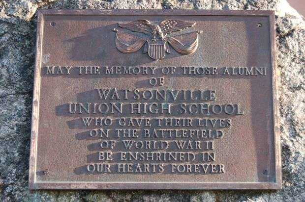 WATSONVILLE UNION HIGH SCHOOL VETERANS MEMORIAL PLAQUE B