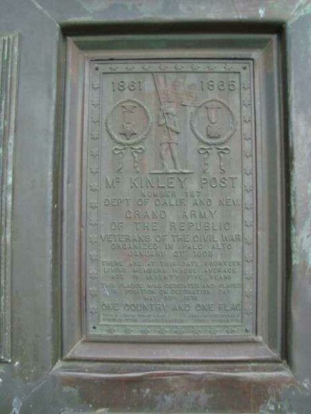PALO ALTO CIVIL WAR AND VETERANS ORNATE FLAGSTAFF MEMORIAL PLAQUE