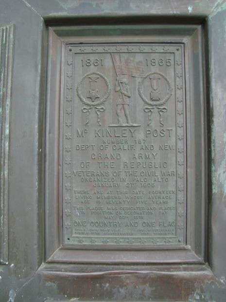 PALO ALTO CIVIL WAR AND VETERANS ORNATE FLAGSTAFF MEMORIAL PLAQUE