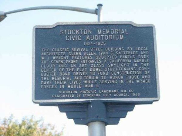 STOCKTON MEMORIAL CIVIC AUDITORIUM PLAQUE