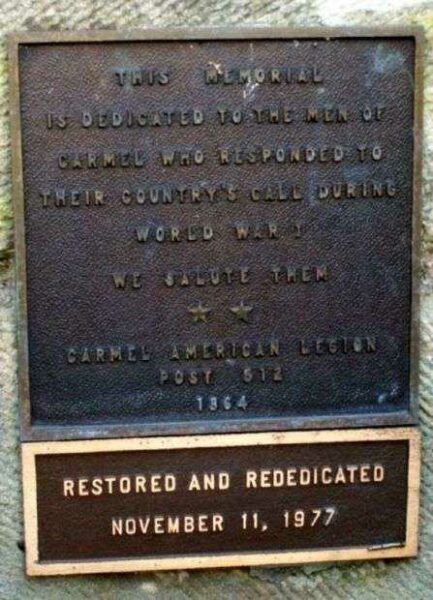CARMEL’S WORLD WAR I MEMORIAL PLAQUE