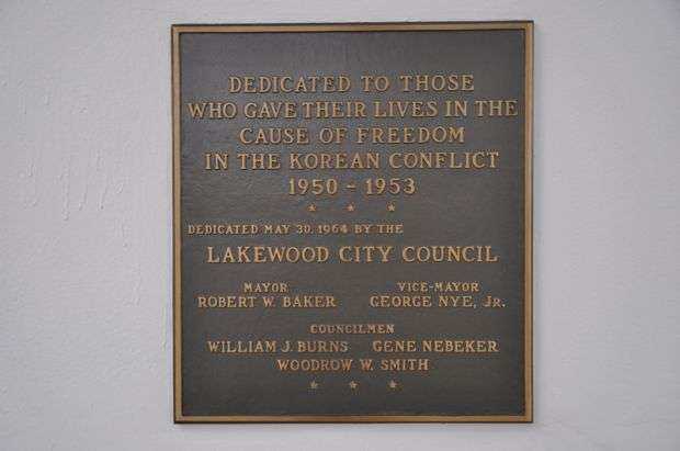LAKEWOOD CITY KOREAN WAR MEMORIAL PLAQUE