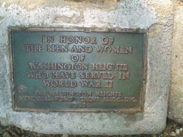 WASHINGTON HEIGHTS WORLD WAR II MEMORIAL PLAQUE