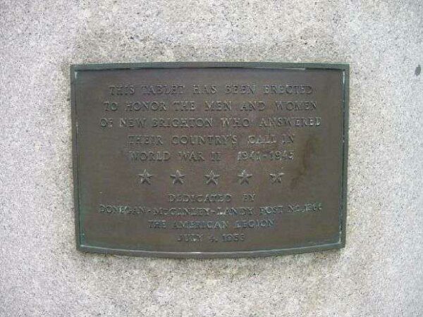 NEW BRIGHTON WORLD WAR II MEMORIAL FLAGPOLE PLAQUE