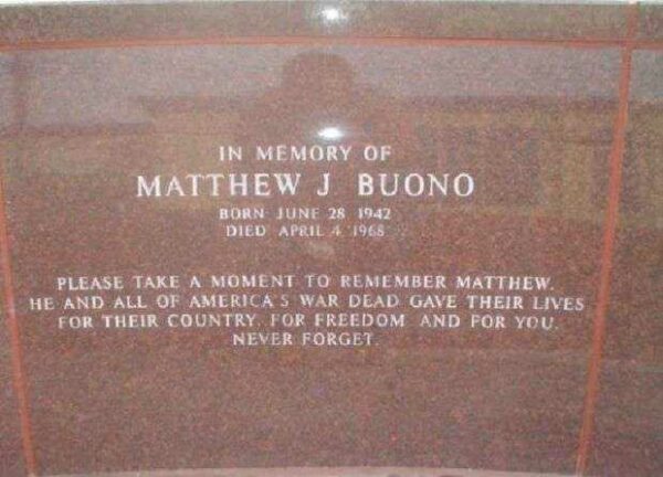 MATTHEW J. BUONO WAR MEMORIAL FOUNTAIN DEDICATION STONE