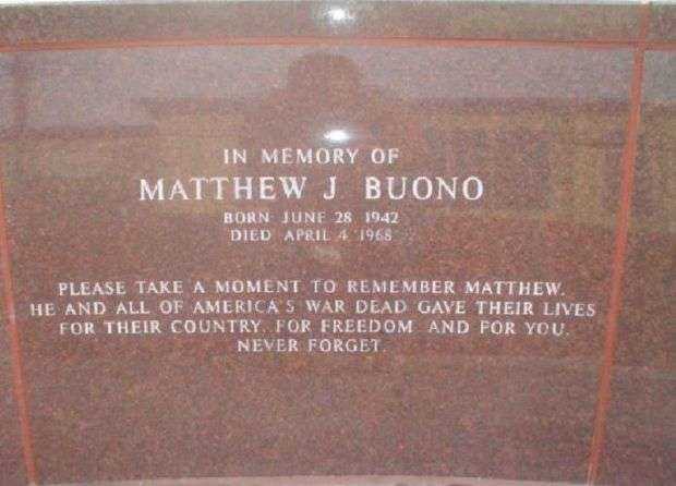 MATTHEW J. BUONO WAR MEMORIAL FOUNTAIN DEDICATION STONE
