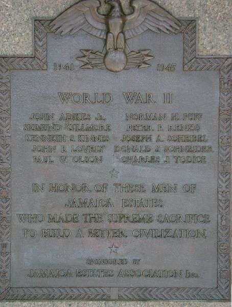 JAMAICA ESTATES WORLD WAR II MEMORIAL PLAQUE