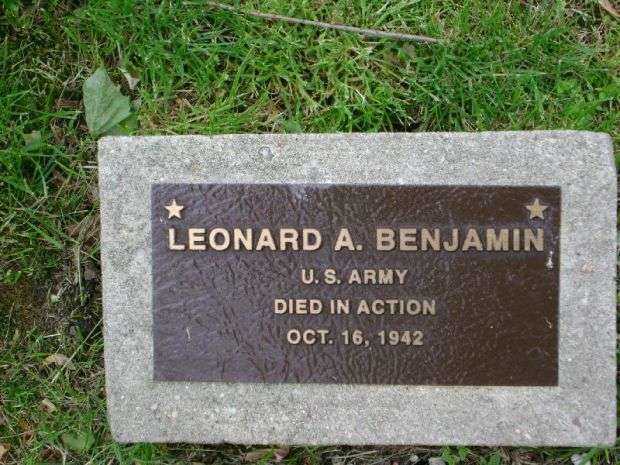 LEONARD A. BENJAMIN WAR MEMORIAL TREE PLAQUE