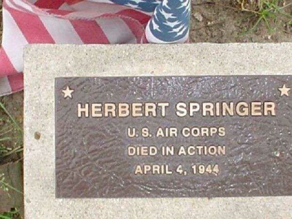 HERBERT SPRINGER WAR MEMORIAL TREE PLAQUE