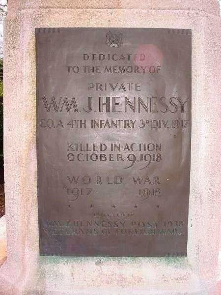 PRIVATE WM. J. HENNESSY WAR MEMORIAL FLAGPOLE PLAQUE