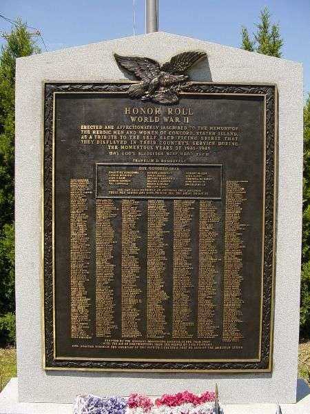 CONCORD, STATEN ISLAND WORLD WAR II MEMORIAL