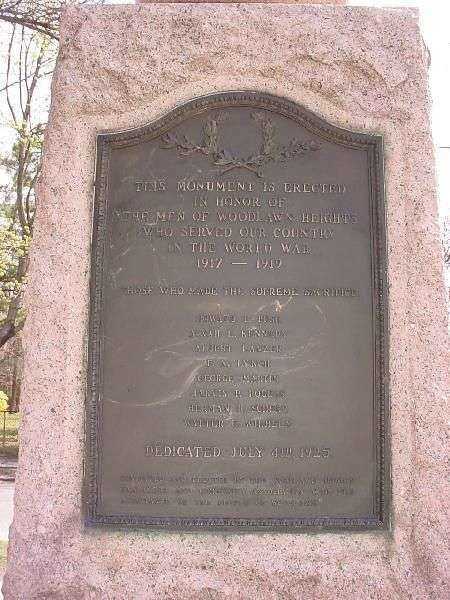 WOODLAWN HEIGHTS WORLD WAR I MEMORIAL DEDICATION PLAQUE
