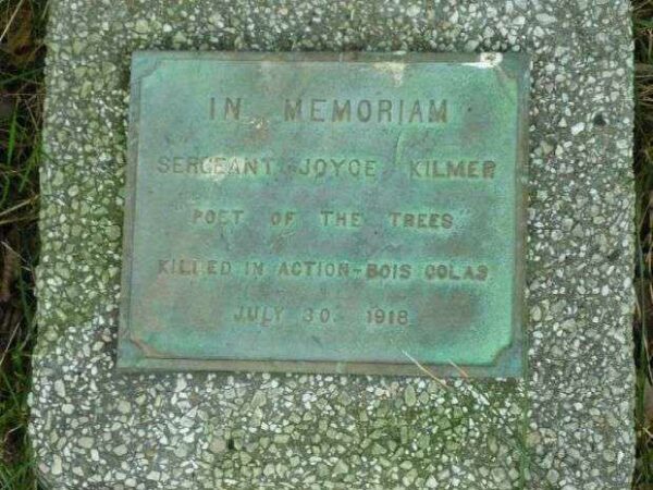 SERGEANT JOYCE KILMER WAR MEMORIAL TREES PLAQUE